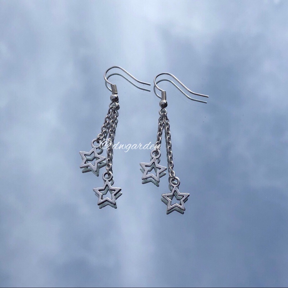 Silver Star Chain Earrings